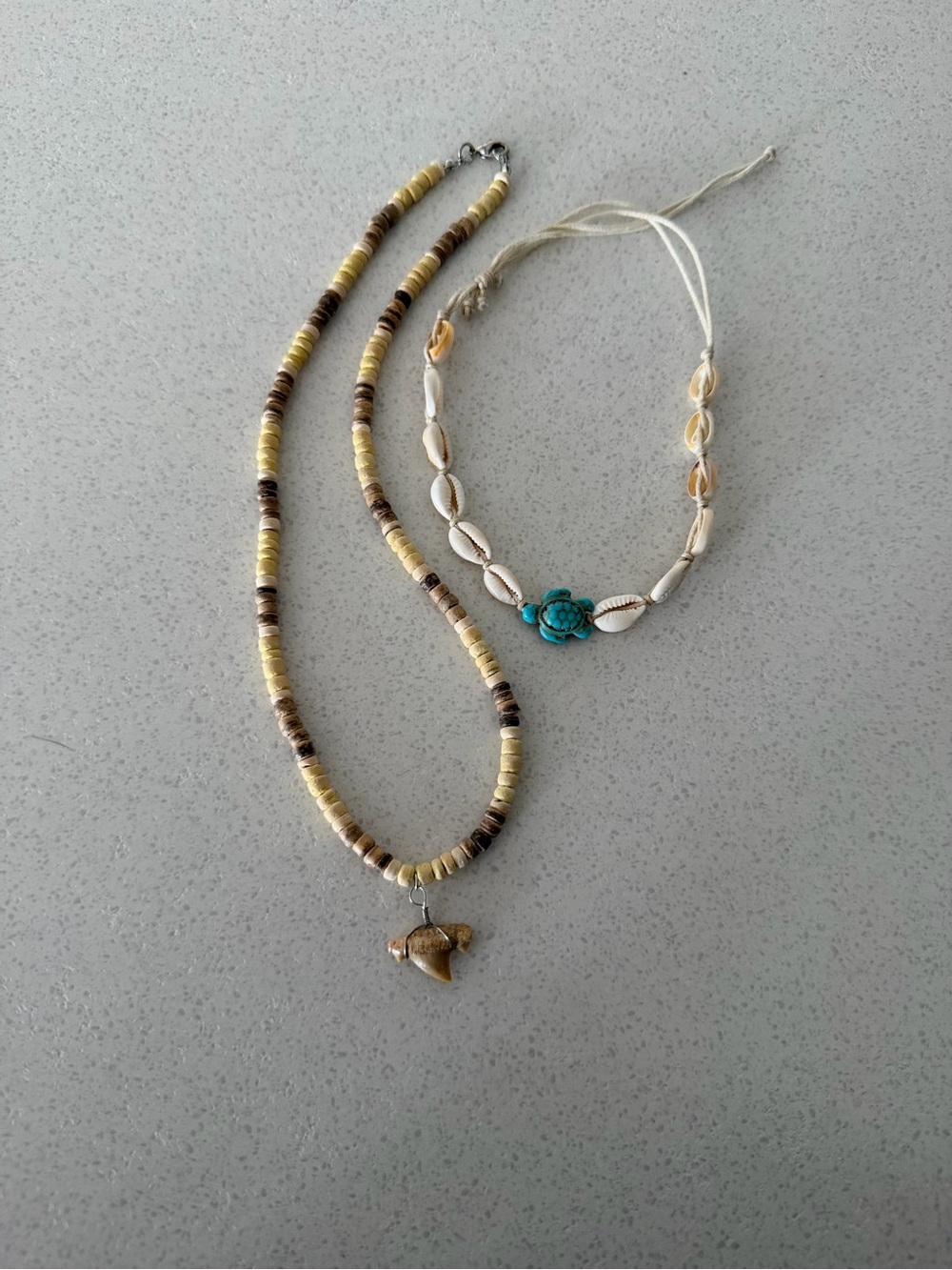 Beaded Shell Necklace x2 - Cream & Turquoise